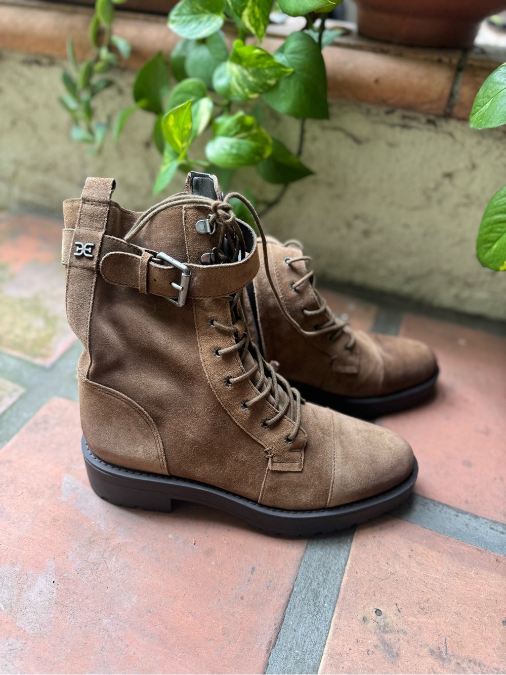 Sam Edelman Junip Combat Boots Lace Up Safari Tan Suede Leather Size 9.5